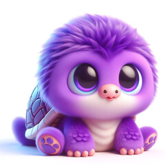 Cute furry teddy turtle 3D character on white background