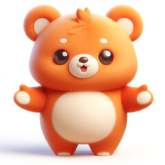 Cute furry teddy bear 3D character on white background