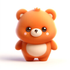 Cute furry teddy bear 3D character on white background