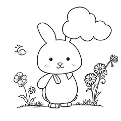 Obraz premium Hand-drawn cute bunny coloring book illustration