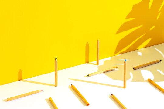 Back to school still life with coloring pencils