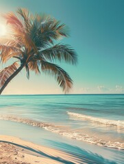 Fototapeta premium Palm Tree Standing on Sandy Beach
