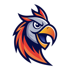 A logo design featuring a stylized Parrot closeup face front with a happy expression 