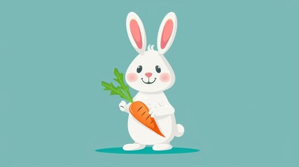 Fototapeta premium Flat vector of cartoon character of happy rabbit with carrot