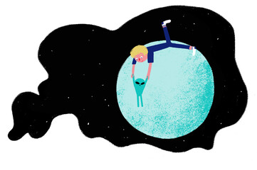 Boy from another planet in the cloud