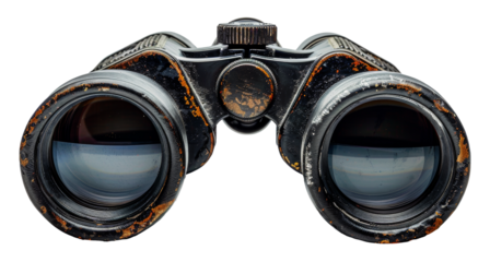 Rustic vintage binoculars with a weathered look, cut out - stock png.