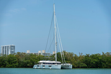 Catamaran sailboat in a harbor in Key Biscayne, Floriday