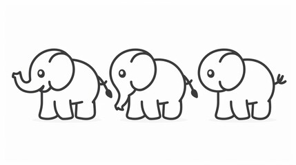 Fototapeta premium Elephant. Line drawing of cute animal. Baby nursery art.