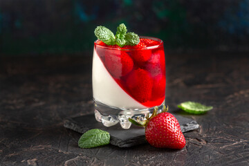 Homemade strawberry and cream panna cotta.