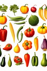 vegetables and fruits on a white background Generative AI