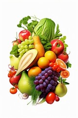 vegetables and fruits on a white background Generative AI