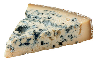 Rich and creamy blue cheese wedge with mold veining, cut out - stock png.