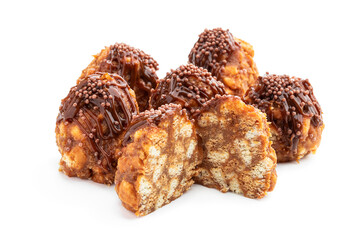 Milk chocolate glazed cookies isolated on white