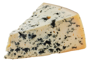 Rich and creamy blue cheese wedge with mold veining, cut out - stock png.