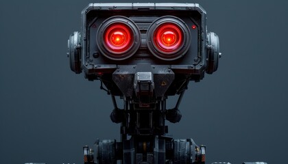Close up shot showcasing a contemporary robot with dynamic led eyes in vibrant colors
