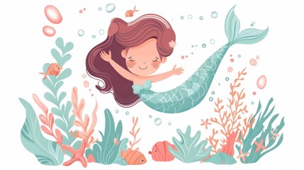 Vector illustration of a beautiful mermaid.