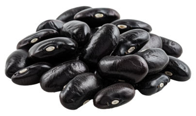 Shiny black beans piled high, cut out - stock png.