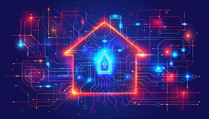 Naklejka premium Internet of things integrated smart home for advanced lighting and temperature control