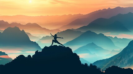 Naklejka premium Serene silhouette of a nomad practicing yoga on a mountaintop