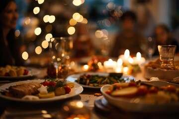 Naklejka premium A closeup of a family gathering around a festive table during a national holiday