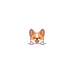 Cute corgi dog peeking and tongue sticking out cartoon, vector illustration