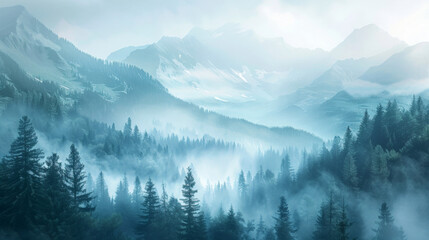 Naklejka premium mountain landscape with fog