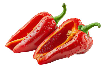 Fresh red bell peppers sliced in half, cut out - stock png.