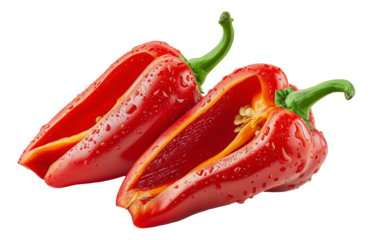 Fresh red bell peppers sliced in half, cut out - stock png.