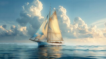 Fototapeta premium Sailing ship in sea water.