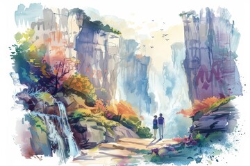 A kawaii watercolor of an adventurous holiday adventure