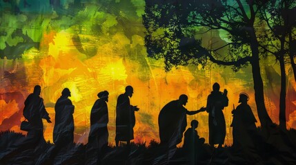 Fototapeta premium Silhouette of the healing of the blind Bartimaeus