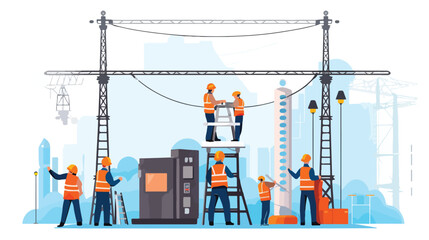 Banner or infographic with electricians workers fla