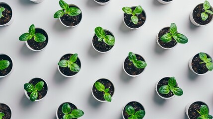 A Row of Small Pots With Plants