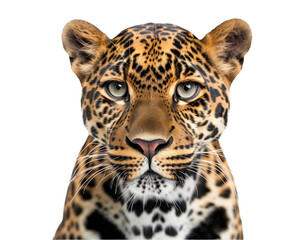 Portrait of a leopard isolated on white background, cut out