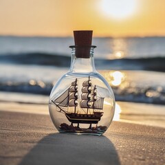 Ship in a bottle washed up on the sand