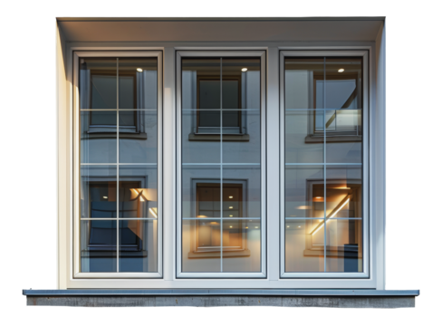 Modern glass storefront with reflective windows, cut out - stock png.
