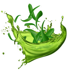 Aloe vera gel splash with aloevera plant isolated on transparent background.