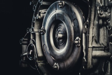 4K Ultra HD image: Professional Mechanic Repairing a CVT Gearbox in Auto Repair Shop