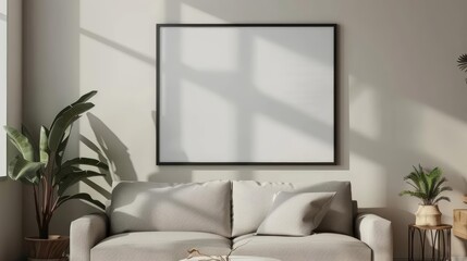 Frame mockup, with a quote creatively rephrased to inspire action in a minimalist living room