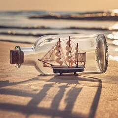 Ship in a bottle washed up on the sand