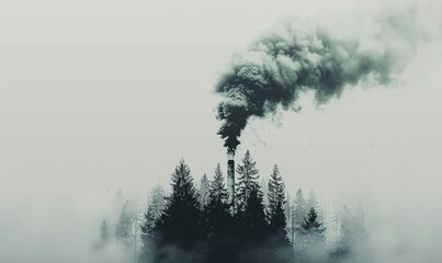 Industrial smoke rising from chimney amidst forest creating pollution effect