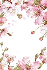 White Floral Border. Watercolor Pink Roses Frame for Greeting Card Design