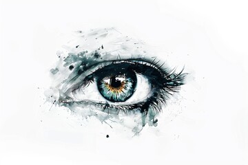 Detailed watercolor painting of a single eye on a white background