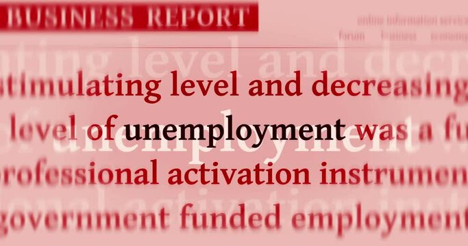 Jobless and unemployment crisis. Headline news titles international media abstract concept loop. Seamless and looped 3d animation.
