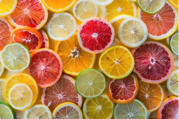 Summer Citrus. Assortment of Fresh Citrus Fruits Slices in Vibrant Colors Background