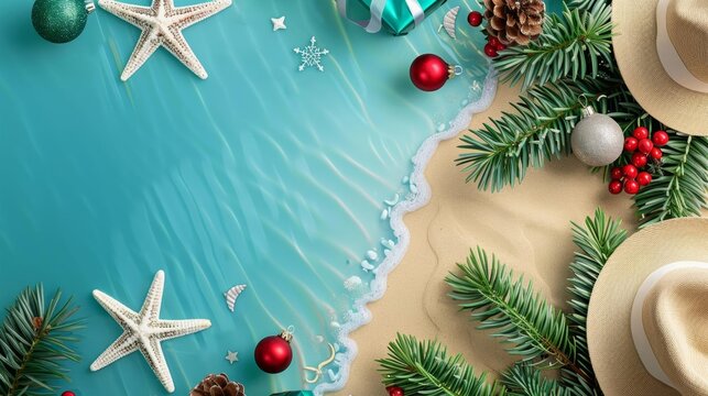 Christmas in July themed icons for travel, beach, and holidays