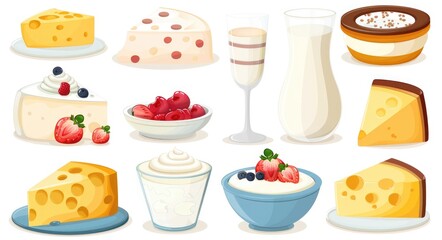 Dairy White Background. Assortment of Delicious Cheese and Cream on Isolated White