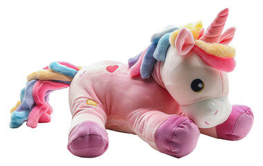 Cute pink unicorn plush toy, cut out - stock png.