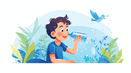 Boy drinking water from bottle at decorative colorf