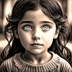 Fototapeta premium Black and white little girl illustration 